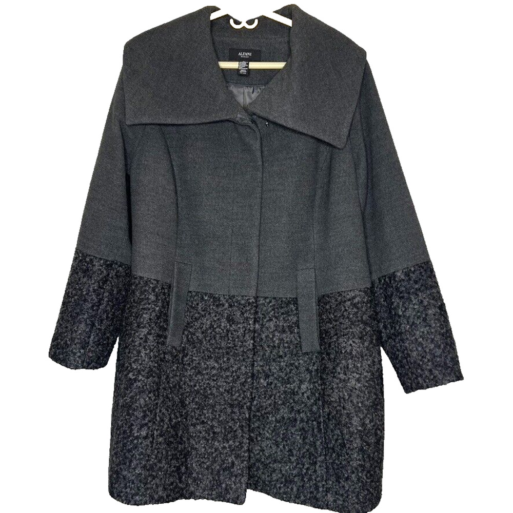 Alfani Womens Jacket Trench‎ Coat Plus Mid Length Wool Blend Overcoat